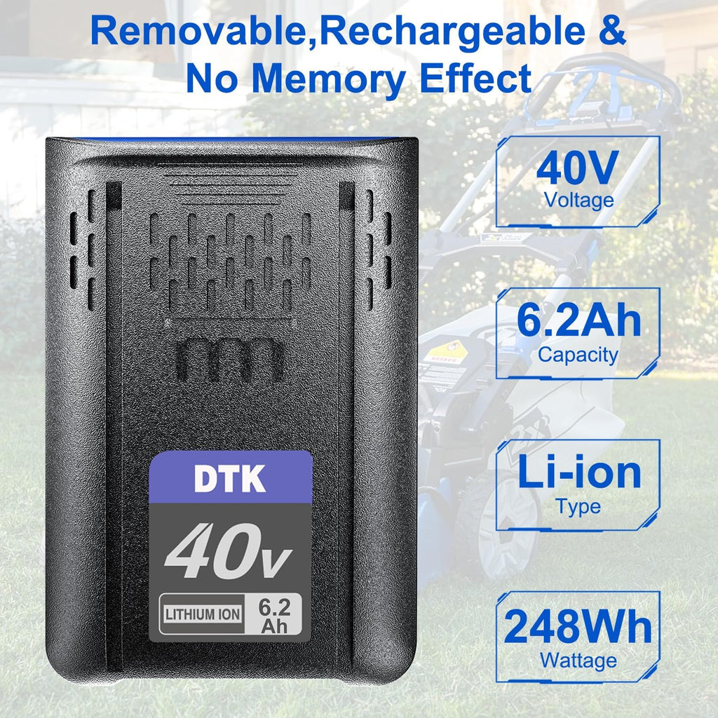 DTK Replacement for Kobalt 40V Battery 6200mAh Cordless Power Tool Battery KPM1040A-03, KM-1640-06, KM 4040-06,2 Packs