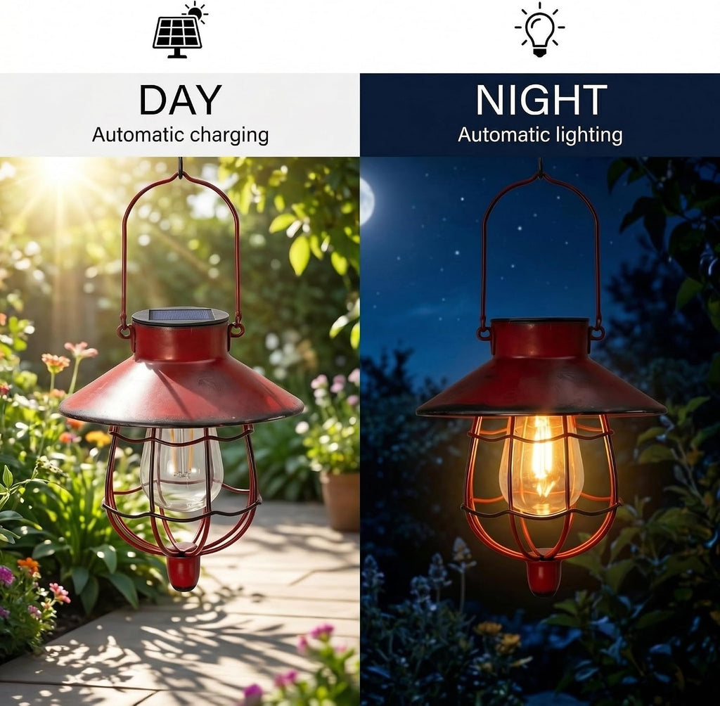 YAKii 6 Pack Solar Lantern Hanging Waterproof Outdoor Metal Solar Lamp with Warm White Light Decorate for Yard Garden Pathway Patio Porch (Red)