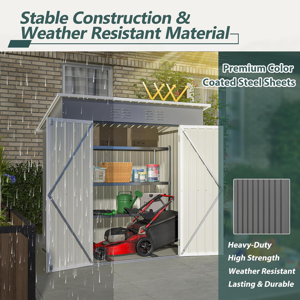 6 x 4 FT Outdoor Storage Shed, Metal Garden Shed with Floor Frame, Small Tool Sheds Outdoor Storage with Lockable Sliding Doors & Air Vents, Storage House Waterproof for Backyard, Lawn, Grey