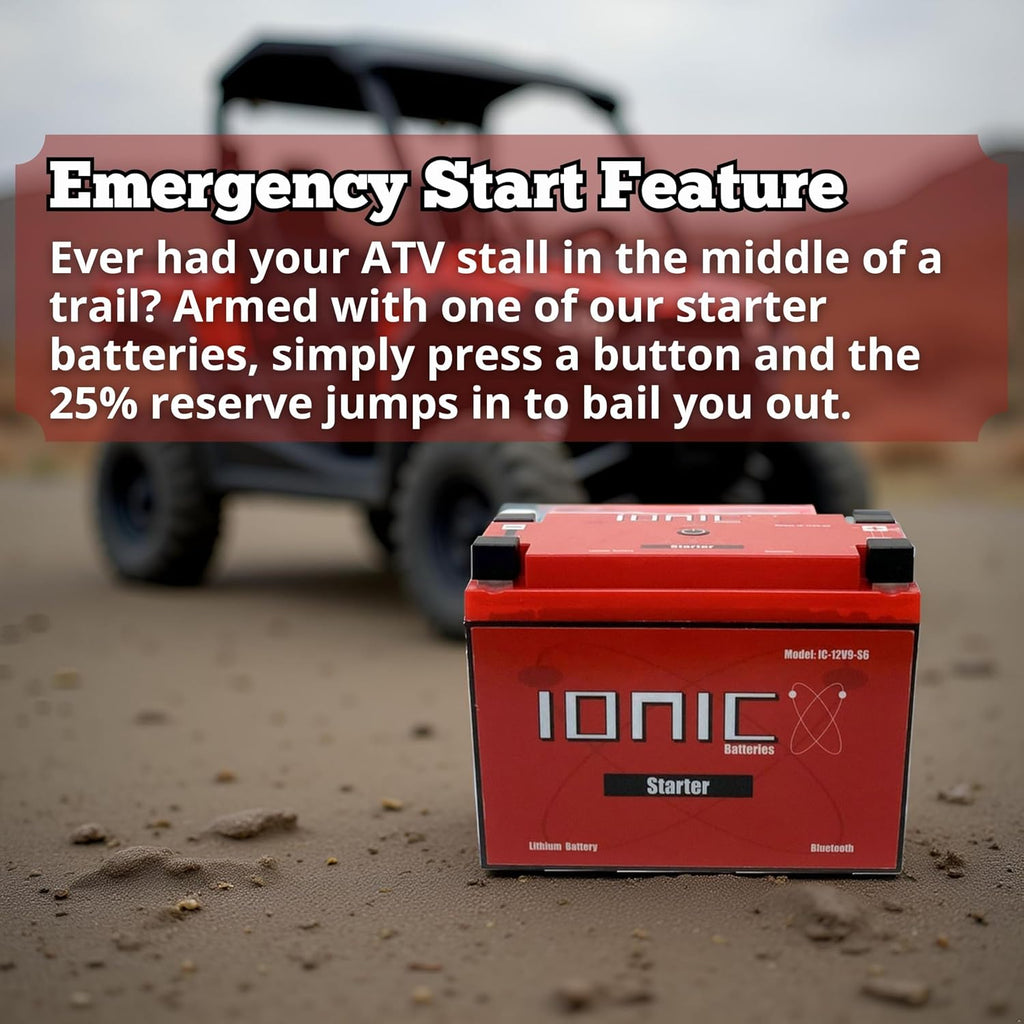 Ionic Lithium 12V Starter Battery for Powersports - 12V S6 | 720 CA LiFePO4 Battery for Motorcycles, UTVs, ATVs, & Jet Skis - Bluetooth Capability - 4.4lbs - IC-12V9-S6-P