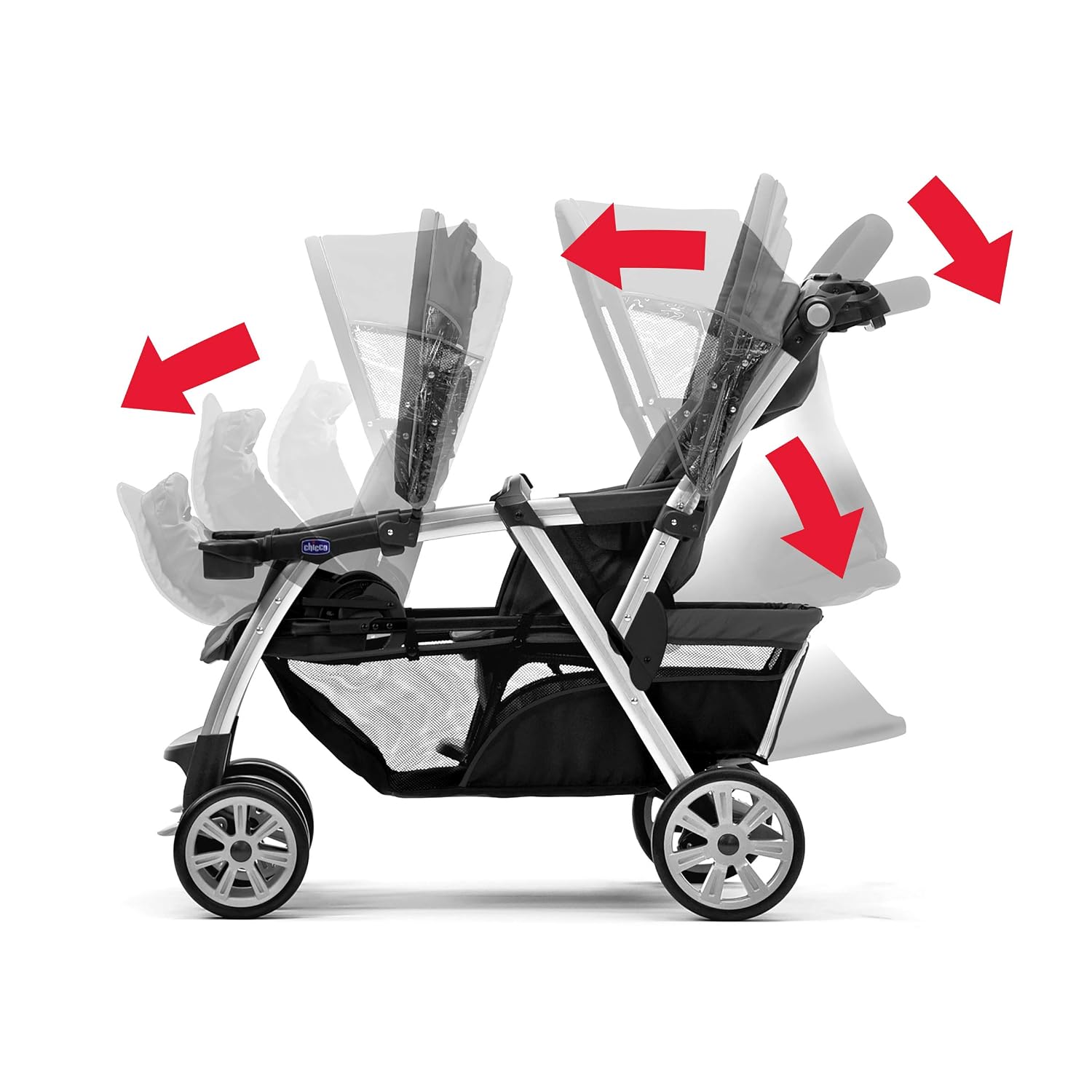Chicco Cortina Together Double Stroller - Minerale, Black/Silver