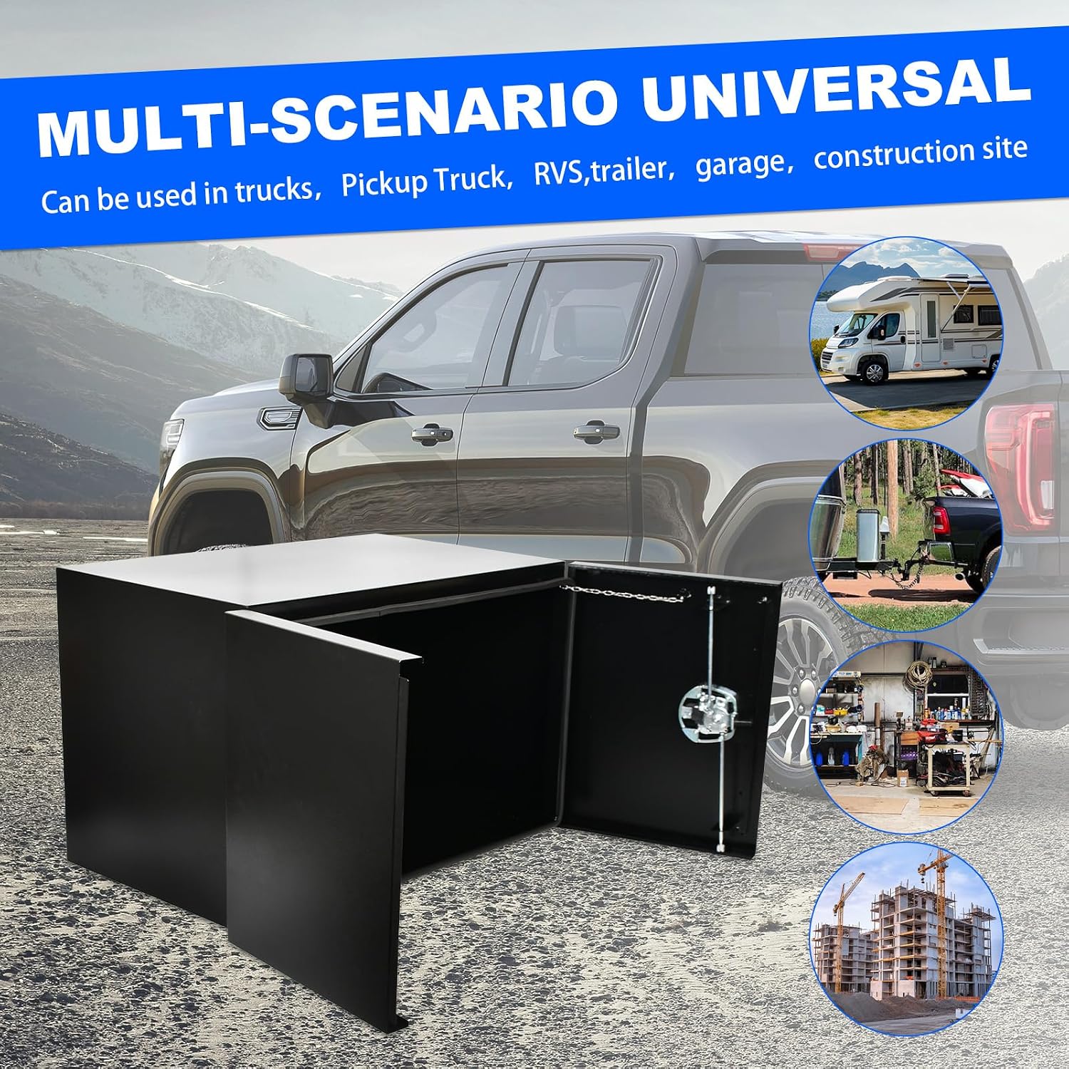 SSN 36'' Inch Black Steel Underbody Truck Box with T-Handle Latch and Barn Door,24 X 24 X 36 Inch Truck Bed Tool Box,Waterproof and Durable Toolbox,for Storage and Organization