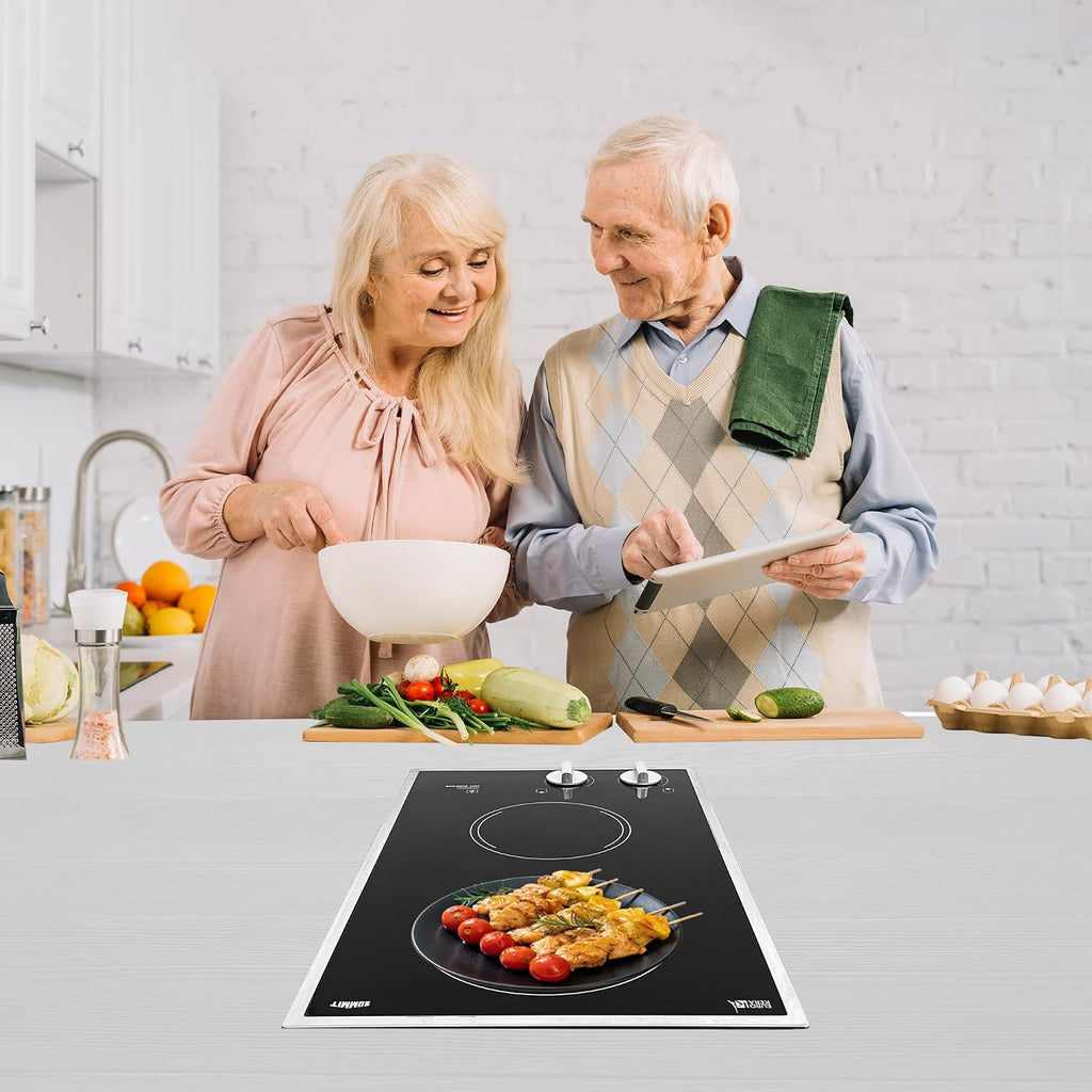 Summit 12' 2 Burner Electric Cooktop. 220/240 Volt Radiant Cooktop, ADA Compliant, Black & Stainless Steel- CR2B22ST