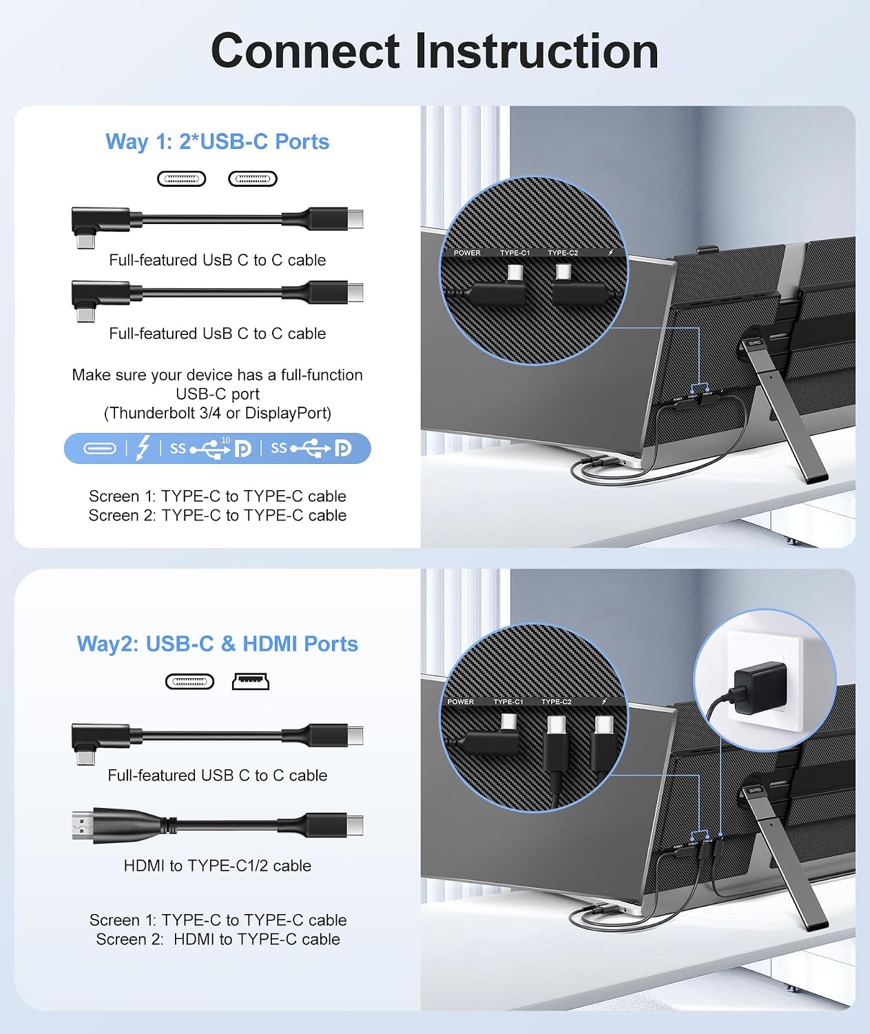 Laptop Screen Extender, Ultra-Thin 14' FHD 1080P Portable Monitor for Laptop, 2.2lbs Lightweight Triple Monitor Extender Plug & Play for 13'-17' Laptops, Compatible with Wins/Mac/Android/Chrome