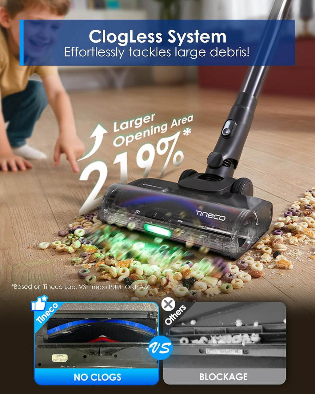 Tineco Pure ONE S70 Cordless Vacuum Cleaner, 200AW Powerful Suction, Up to 95min Runtime, Zero Tangle Brush,180° Foldable Tube, Stick Vacuum Cleaner for Pet Hair, Carpet & Hard Floor (Gray)
