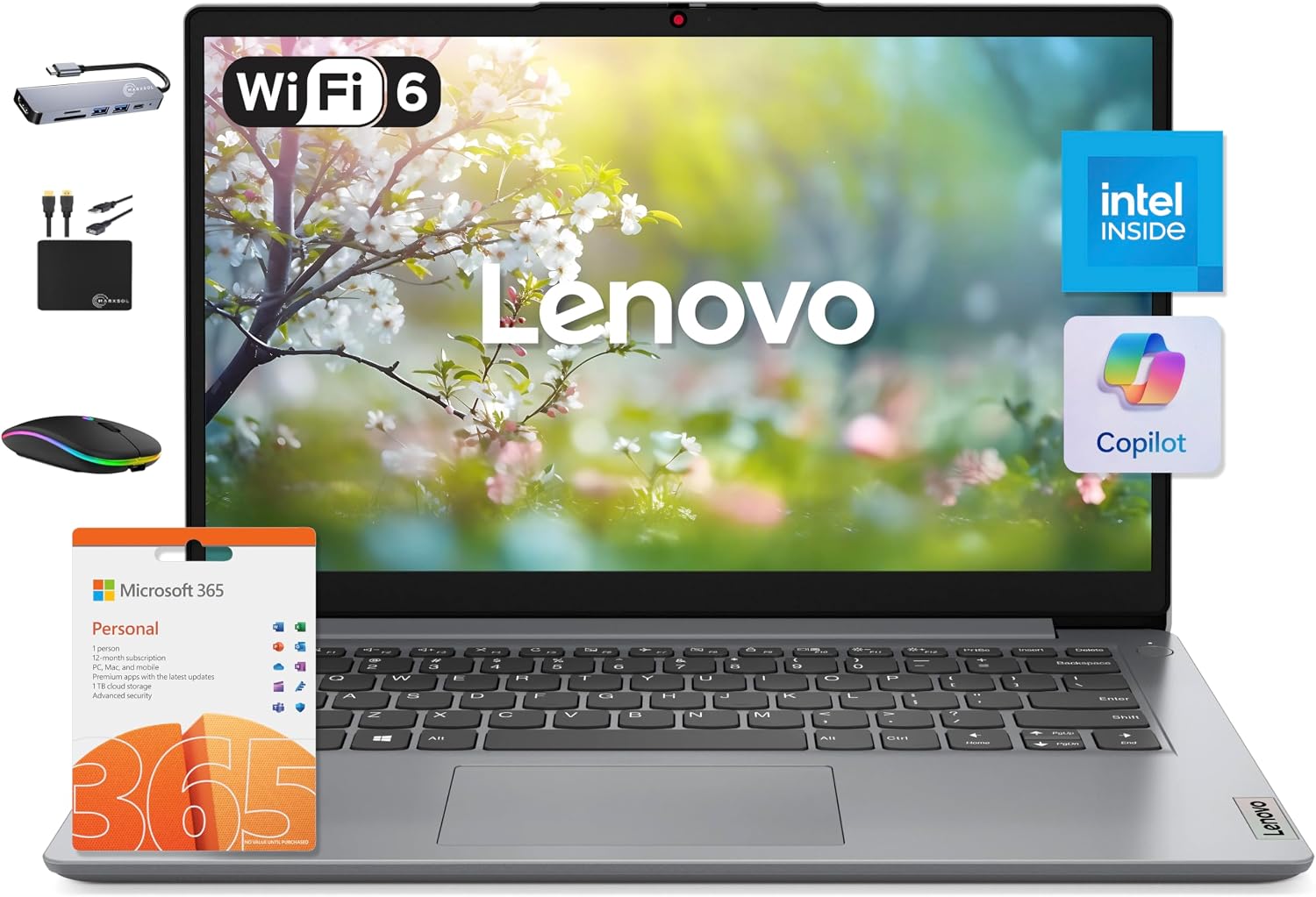 Lenovo IdeaPad 14' Laptop Computer 2025, 20GB RAM, 1.1TB Storage (500GB SSD +128GB eMMC +500GB Ext), Intel Core Processor, UHD Graphics, Long Battery WiFi-6, MarxsolAccessory, 1-Yr Office 365, Win 11