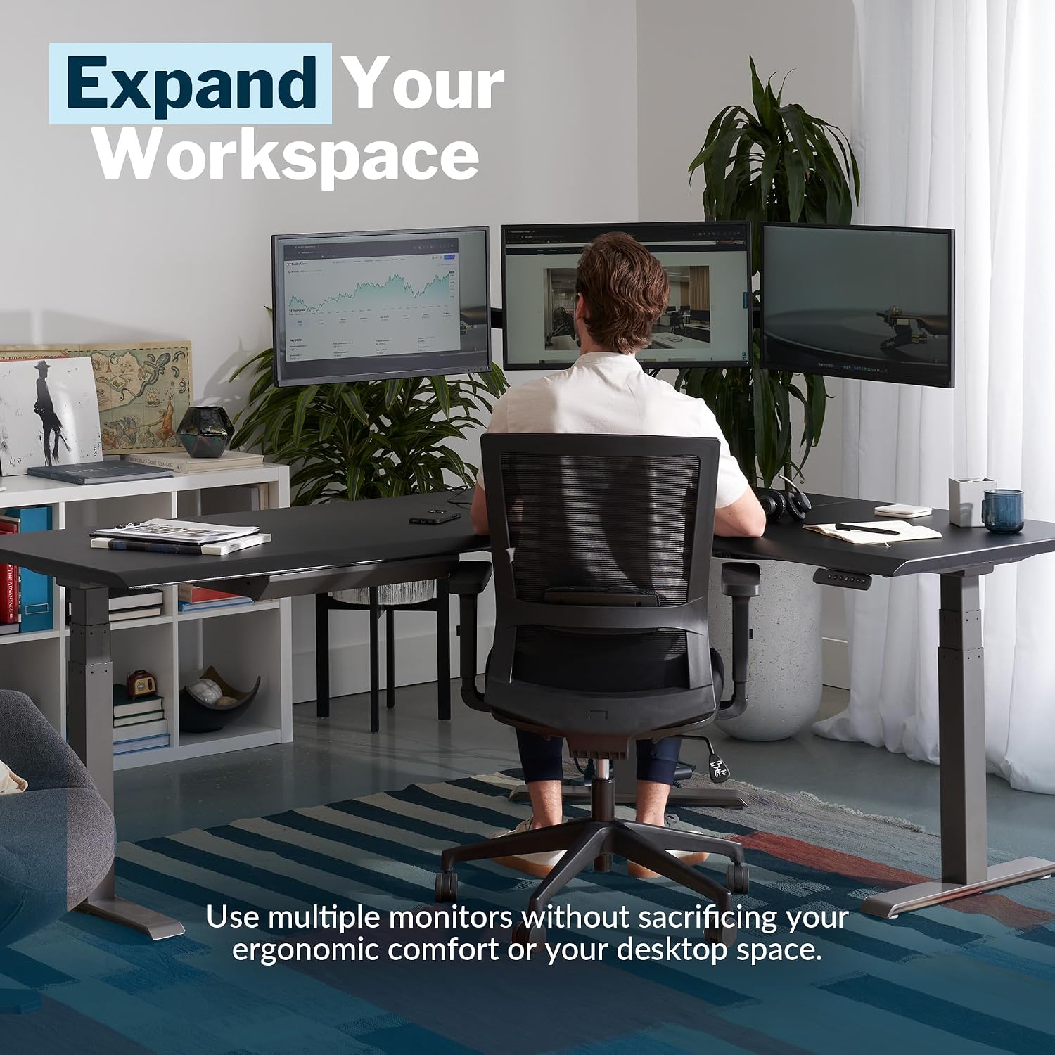 Vari Triple Monitor Arm - VariDesk 3 Computer Monitor Mount Accessory - VESA Compatible Stand with 180 Degree Adjustment - Heavy Duty Articulating Arm - Black