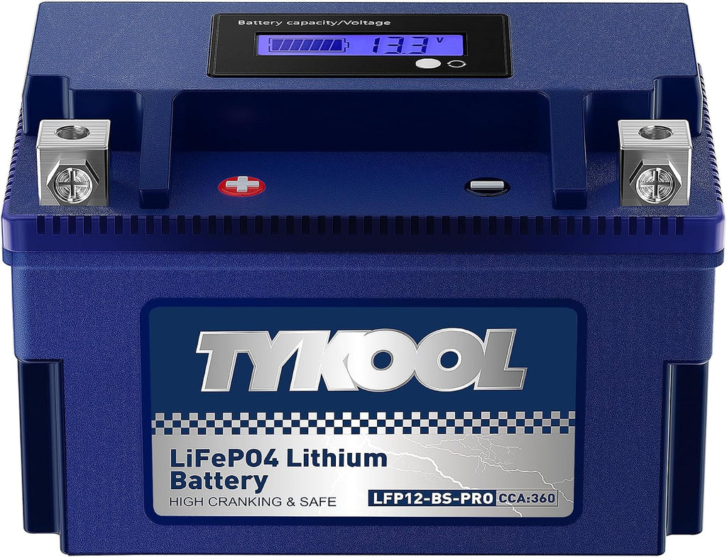 YTX12-BS High Performance LiFePO4 Lithium Motorcycle Battery,360CCA,12V 6Ah,Digital Readout,Fits for Honda TRX250 Recon,Suzuki LT-F250 Ozark,BRP (CAN-AM) DS250 ATV,Polaris RZR UTV,Vespa 300cc Scooter
