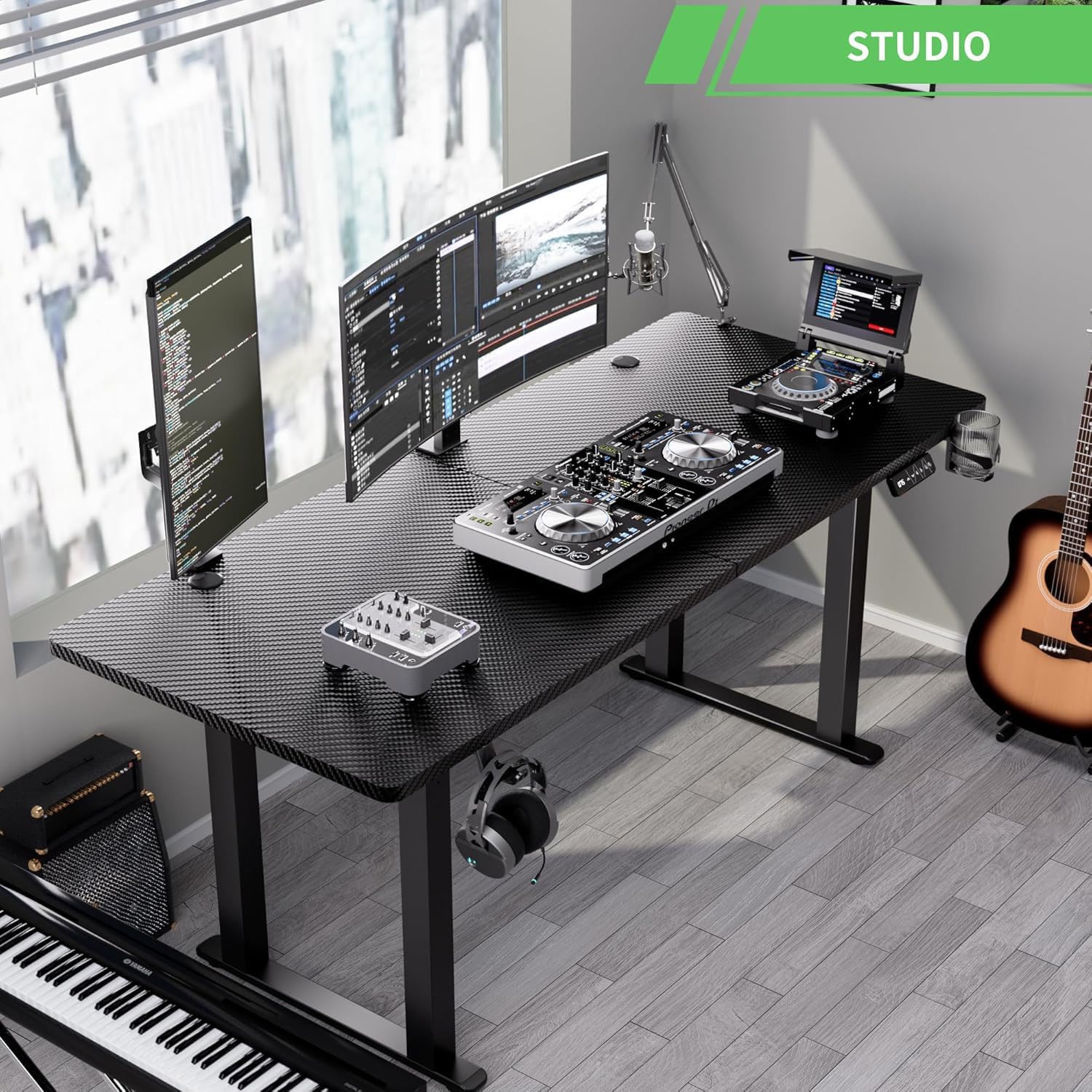 X-WIN Electric Height Adjustable Standing Desk, 71' x 31.5' Inch 4-Leg Ergonomic Sit to Stand Desk for Home Office, Powerful Dual Motor Work Desk with Locking Wheels, Carbon Fiber Textured Black