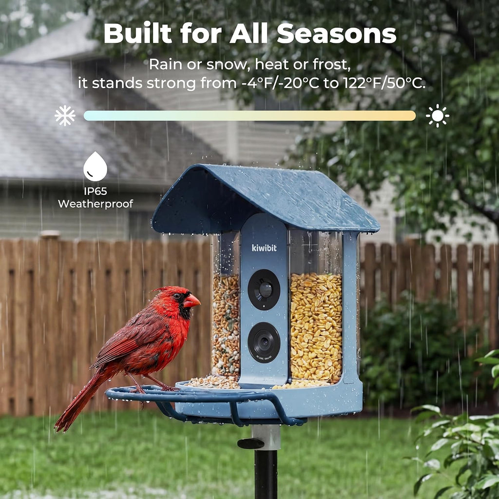 Kiwibit Smart Bird Feeder with Camera Solar Powered, 4K Video Live Stream, Wireless Outdoors Bird Camera, AI Identification Bird Species, Real-Time Bird Alert, Birdwatching Gift for Bird Lovers, Blue