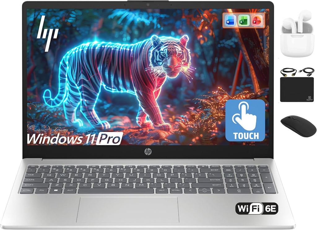 HP Flagship 15.6' HD Touchscreen Laptop Computer, 6-Core Intel i3 Processor, 16GB RAM, 1.5TB Storage (1TB SSD + 500GB Ext), Wi-Fi, Long Battery, HubxcelAccessory, Lifetime Office 2024, Win 11 Pro