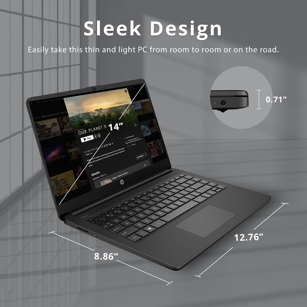 HP Stream 14' HD BrightView Laptop, Intel Celeron N4120 Processor, 16GB RAM, 64GB SSD, Intel UHD Graphics, 720p Webcam, WiFi, HDMI, Win 11 S, Black (Renewed)