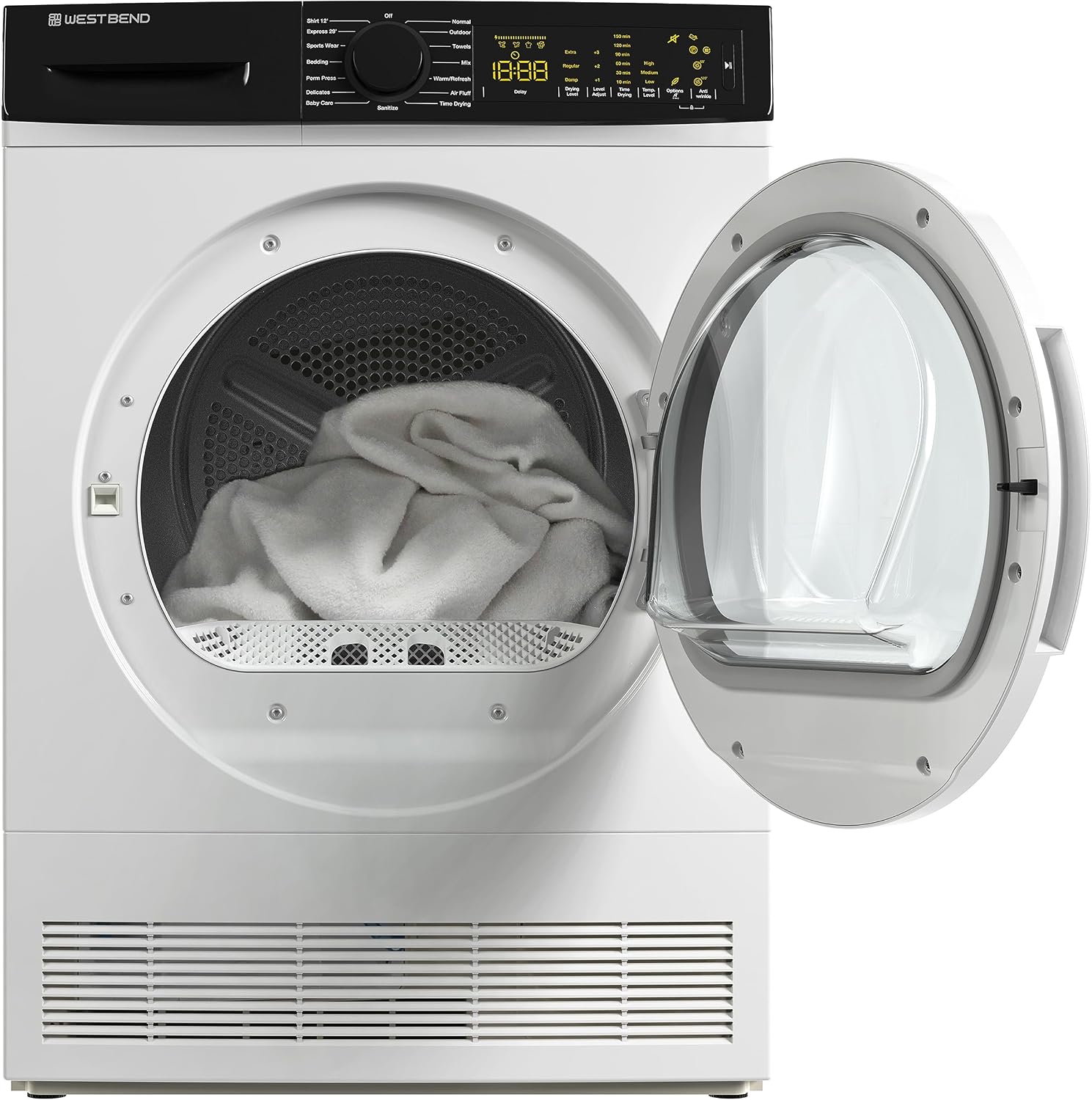 West Bend Clothes Dryer Compact Portable Front Loading for Laundry, Auto and Timed Dry Settings and Anti-Wrinkle, Perfect for Apartments, RV and More, 4-Cu.Ft, White