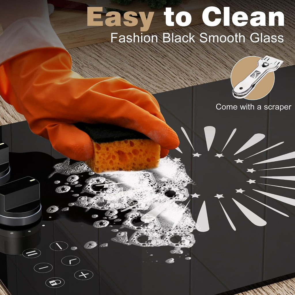 Karinear 110V Electric Cooktop 2 Burners, 12 Inch Electric Stove with Plug in, Countertop & Built-in Ceramic Stove Top, Knob and Sensor Touch Control, Multifunctional Radiant Stove(Black)