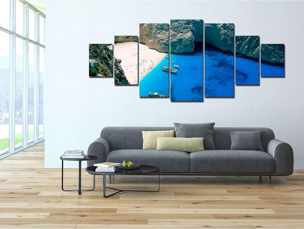 Startonight Huge Canvas Wall Art Blue Laguna - Large Framed Set of 7 40' x 95'