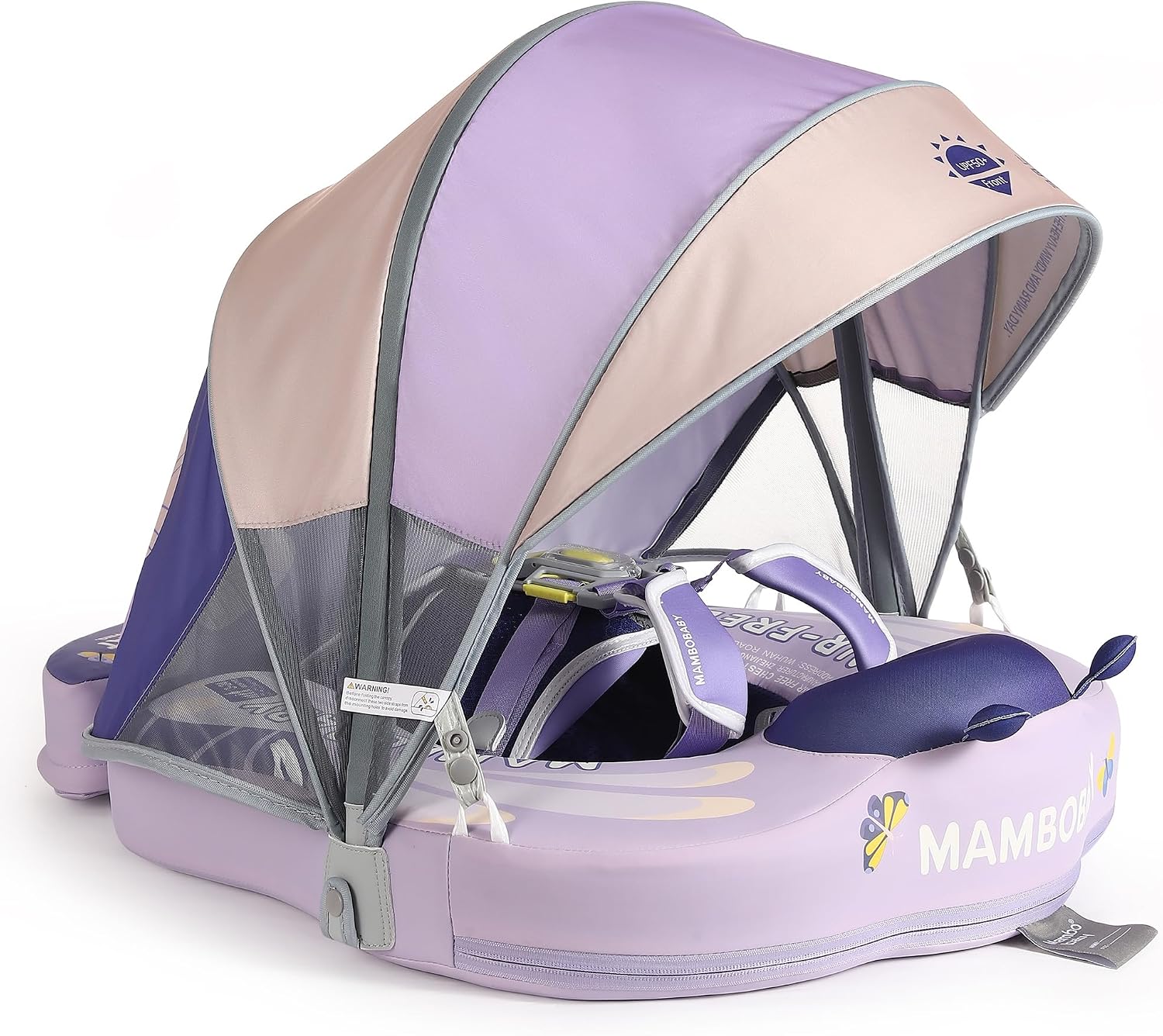 Mambobaby Float Upgrade Add Tail Baby Float with Canopy for Infant Waist Swimming Ring Swim Trainer Non-Inflatable Floats Toys with Adjustable Safety Strap (Purple - Butterfly)