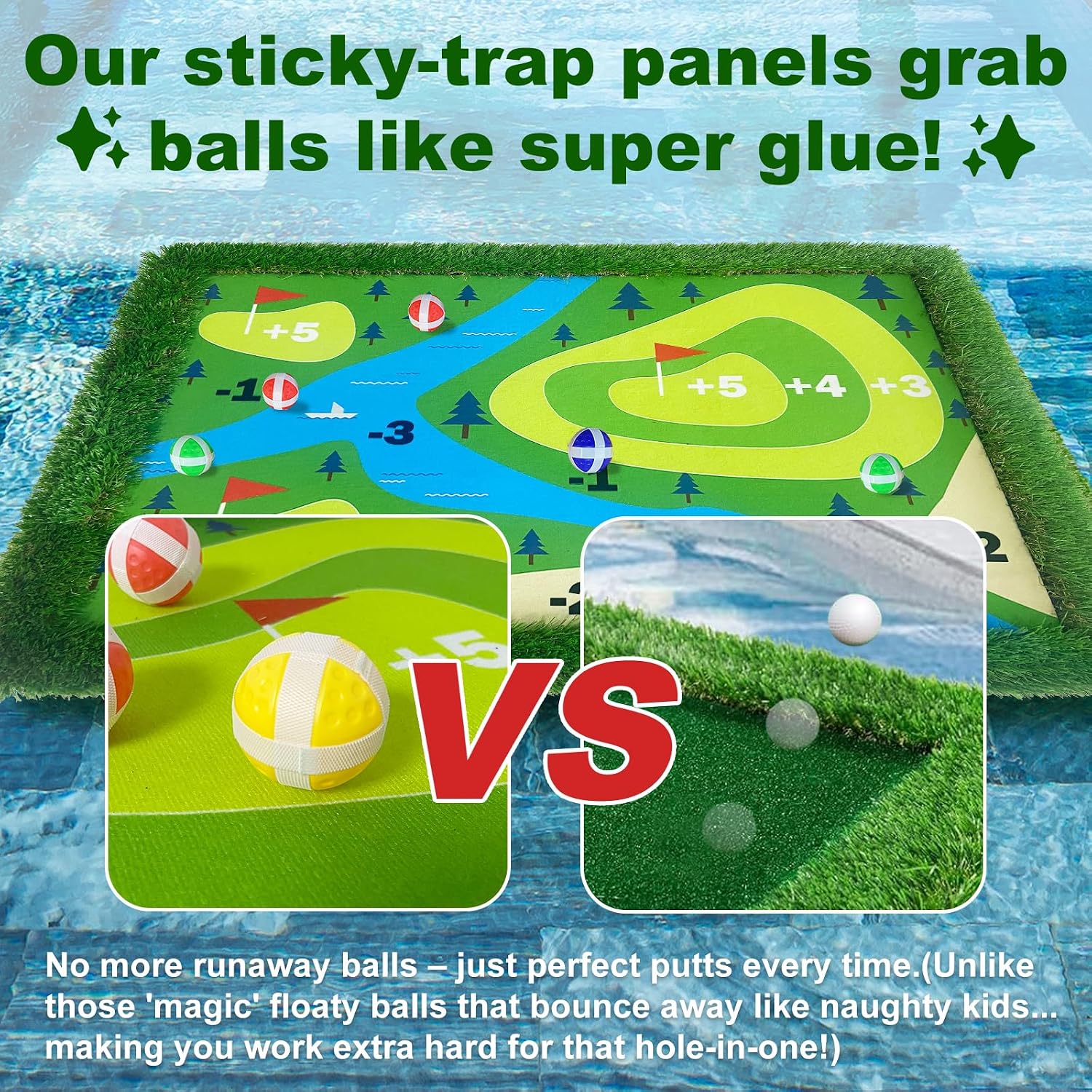 Cupohus Giant Size Stable Floating Golf Green for Pool-47'x 35' Floating Chipping Green Practice Mat, Adult Fun Backyard Water Golf Game Gift, Support Training Competition for 4 Golfers (Hard Model)