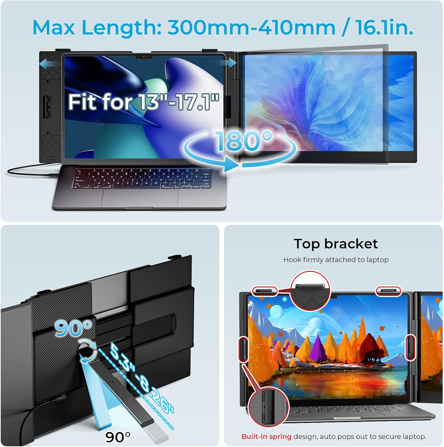 Laptop Screen Extender Ultra-Thin, 14' FHD 1080P Dual Portable Monitor for Laptop, 1.3lbs Lightweight Travel Monitor Extender Fit 13'-17.3', Plug and Play for Windows/Mac/Android/Chrome