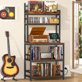 Record Player Stand with Vinyl Storage, 5-Tier Turntable Stand Holds Up 500+ Albums, Large Record Player Table with Charge Station & CD/DVD Storage Rack, Vinyl Record Stand for Living Room, Bedroom