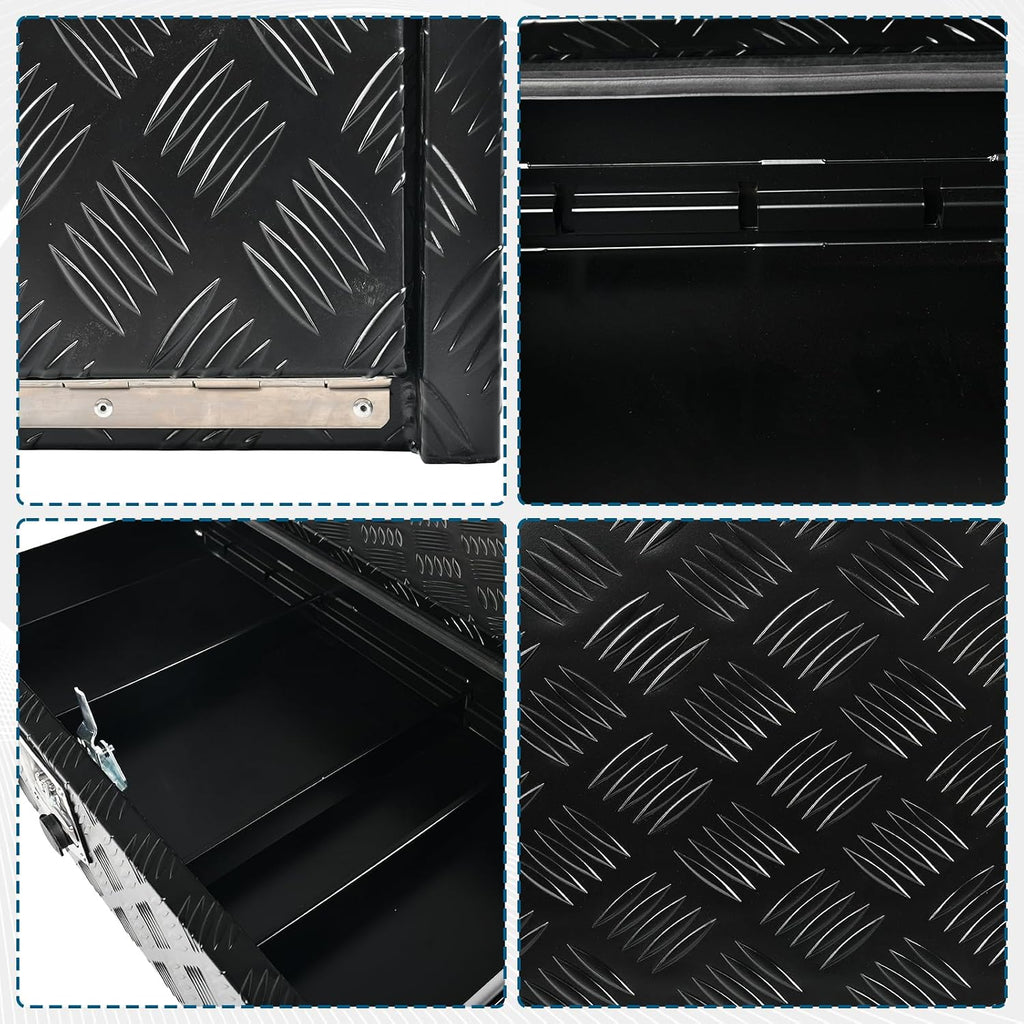 36'' Inch Black Aluminum Underbody Truck Box w/Drawer & Lock T-Handle Latch Key 36 x 18 x 20 Inch Truck Tool Box Job Box For Storage & Organization