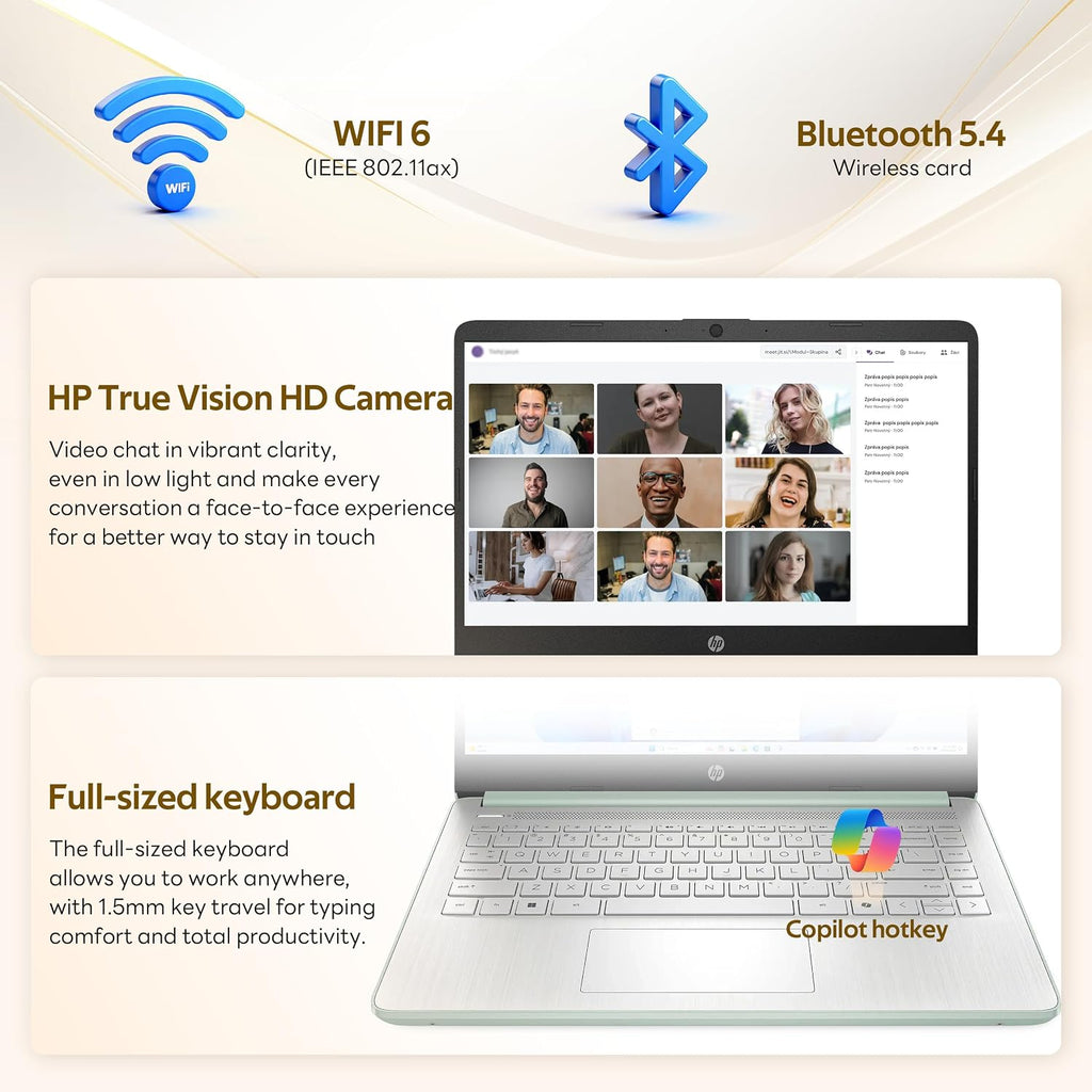 HP Stream 14' Laptop with AI Copilot, Flagship for Students & Business, 13th Gen Intel 4-Core, 4GB RAM, 1.12TB Storage (128GB UFS + 1TB Docking Station), Office 365 1-Year, Win 11 S, Willow Green