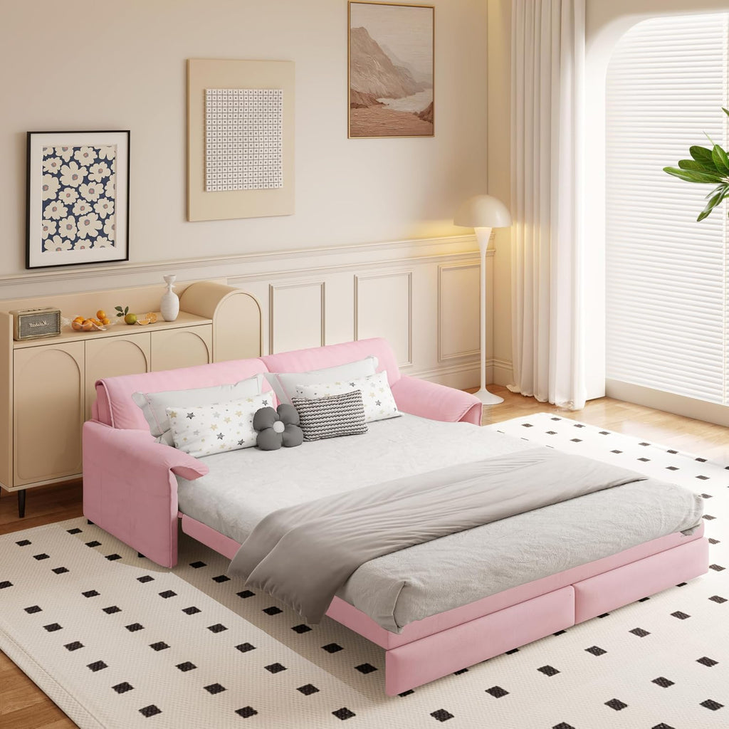 66' Convertible Queen Size Sleeper Sofa Couch Bed Pull Out Sleeper Sofabed for Living Room 3 in 1 Multi-Functional Oversized Cloud Futon Loveseat Recliner Lounge Chaise w/Side Storage,Soft Armrest