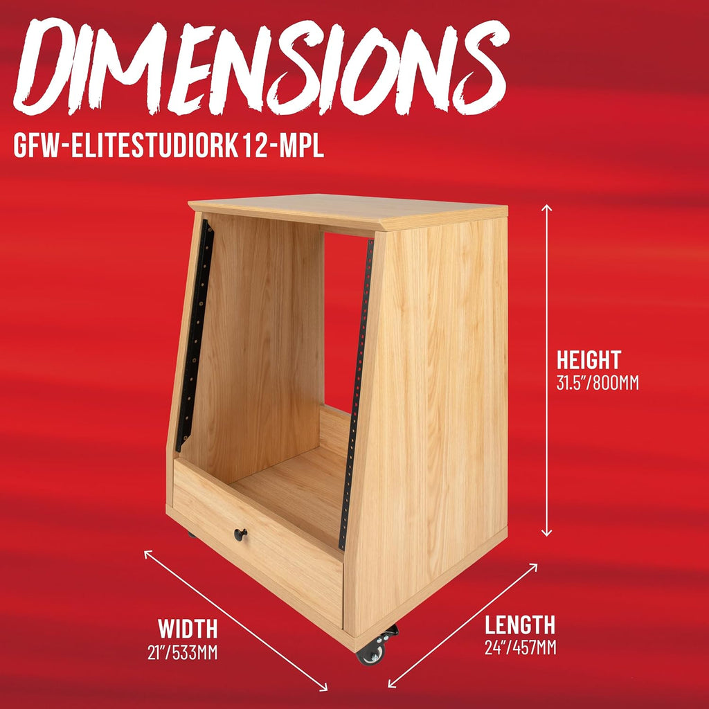 Gator Frameworks Elite Furniture Series 12U Angled Studio Rack with Locking Casters, Natural Maple Finish (GFW-ELITESTUDIORK12-MPL)