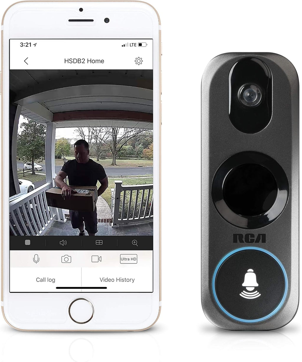 Doorbell Video Ring Security Camera by RCA New and Improved - with Mobile Doorbell Ring, 3MP HD Video, Live Stream, No Recording Storage Fees, Night Vision and Motion Detection