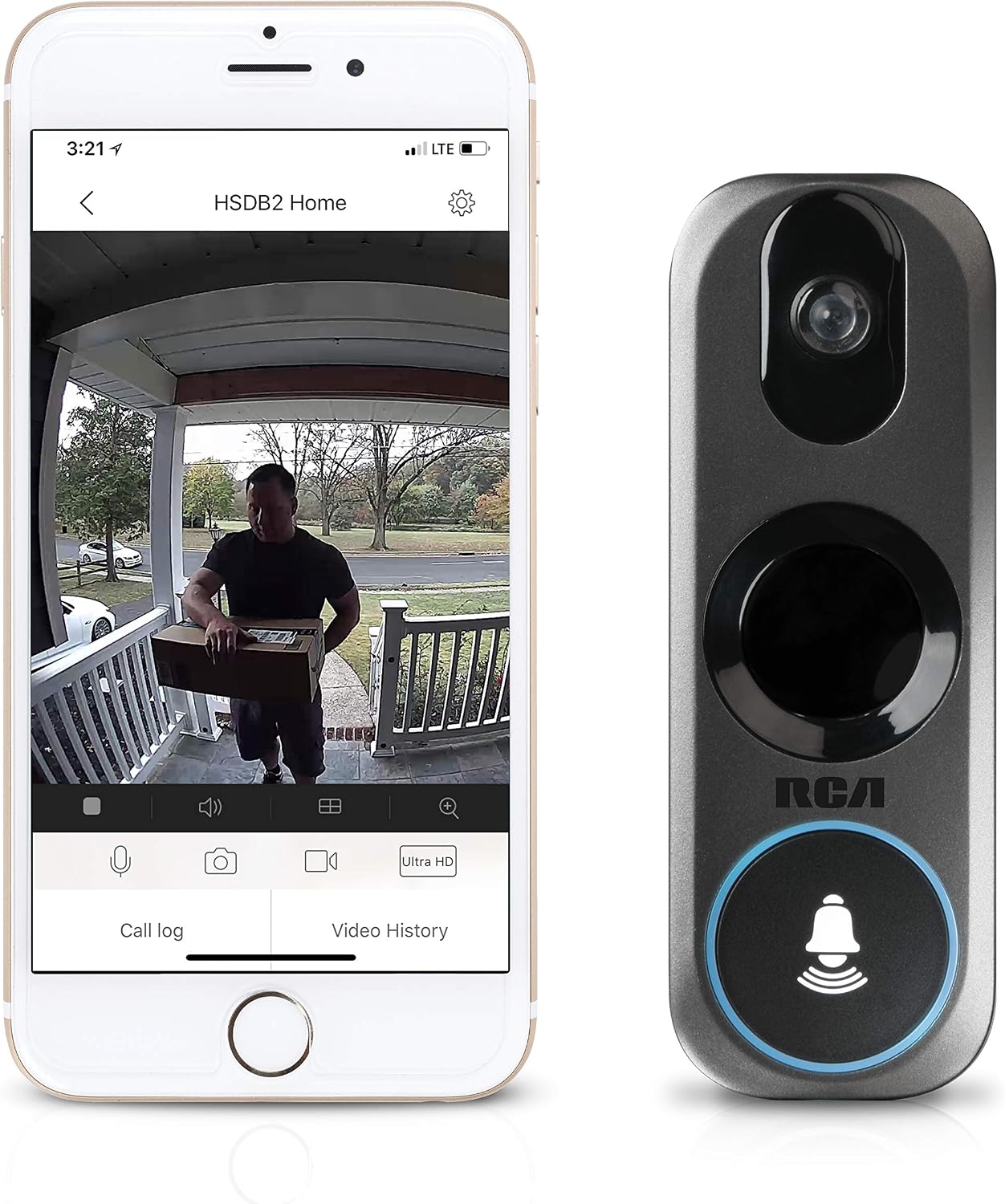 Doorbell Video Ring Security Camera by RCA New and Improved - with Mobile Doorbell Ring, 3MP HD Video, Live Stream, No Recording Storage Fees, Night Vision and Motion Detection