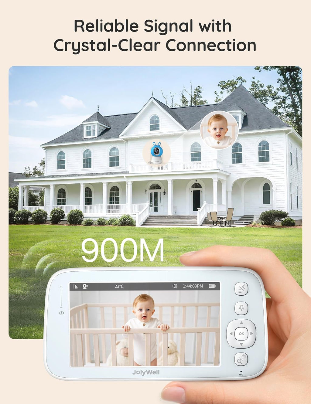 2K Baby Monitor with Camera and Audio, 5' Display Wifi Baby Monitor with App Control, Motion & Cry Detection, Night Vision, VOX, Real-Time Record, Temper Sensor, 2-Way Talk, RGB Night Light, Lullabies