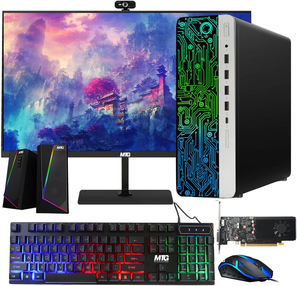 HP G3 Gaming Desktop PC, Core i7 6th Gen, GT 1030 Graphic, 16GB RAM, 1TB SSD, MTG 24-inch Monitor, RGB Keyboard Mouse, Speaker, Webcam, WiFi, Windows 11 Pro (Renewed)