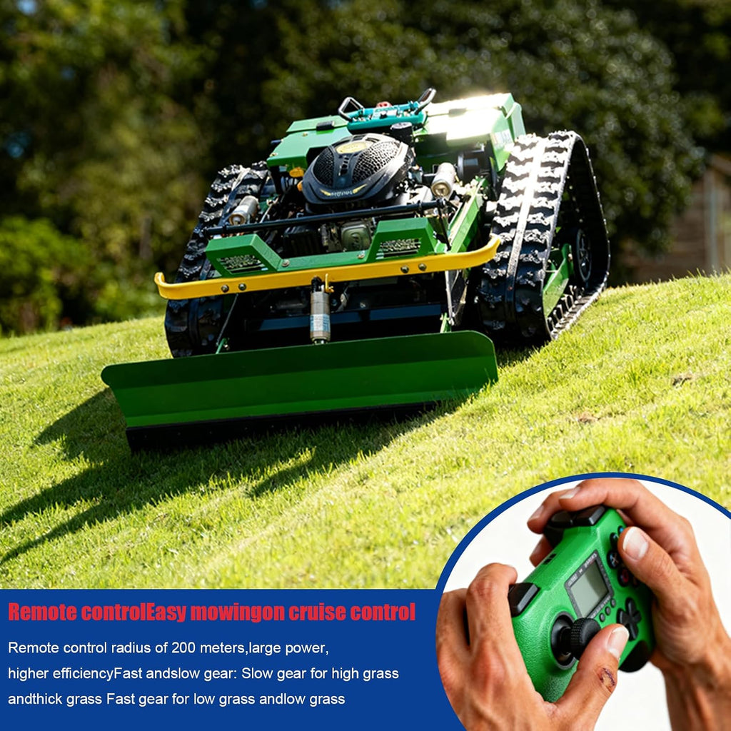 SDLLMM500 Remote Control Slope Lawn Mower, 24V Battery Powered, 500mm Cutting Width, All-Terrain Design, 4km/h Speed, Green and Yellow