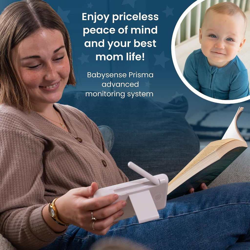 Babysense Prisma Baby Monitor with Camera and Audio, 5' HD Video Baby Monitor, 6-Color Night Light, Split Screen, Baby Sound Machine with White Noise & Lullabies, Secure No WiFi