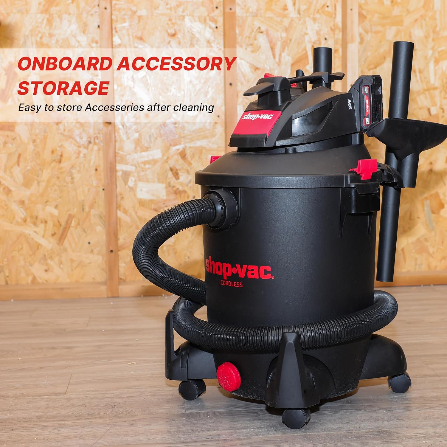 Shop-Vac 5430031 10 Gallon 20V Cordless Wet/Dry Vacuum with 1.5-inch x 7-Foot Hose, Includes (2) Extension Wands, Cartridge Filter, Collection Bag, and Foam Sleeve