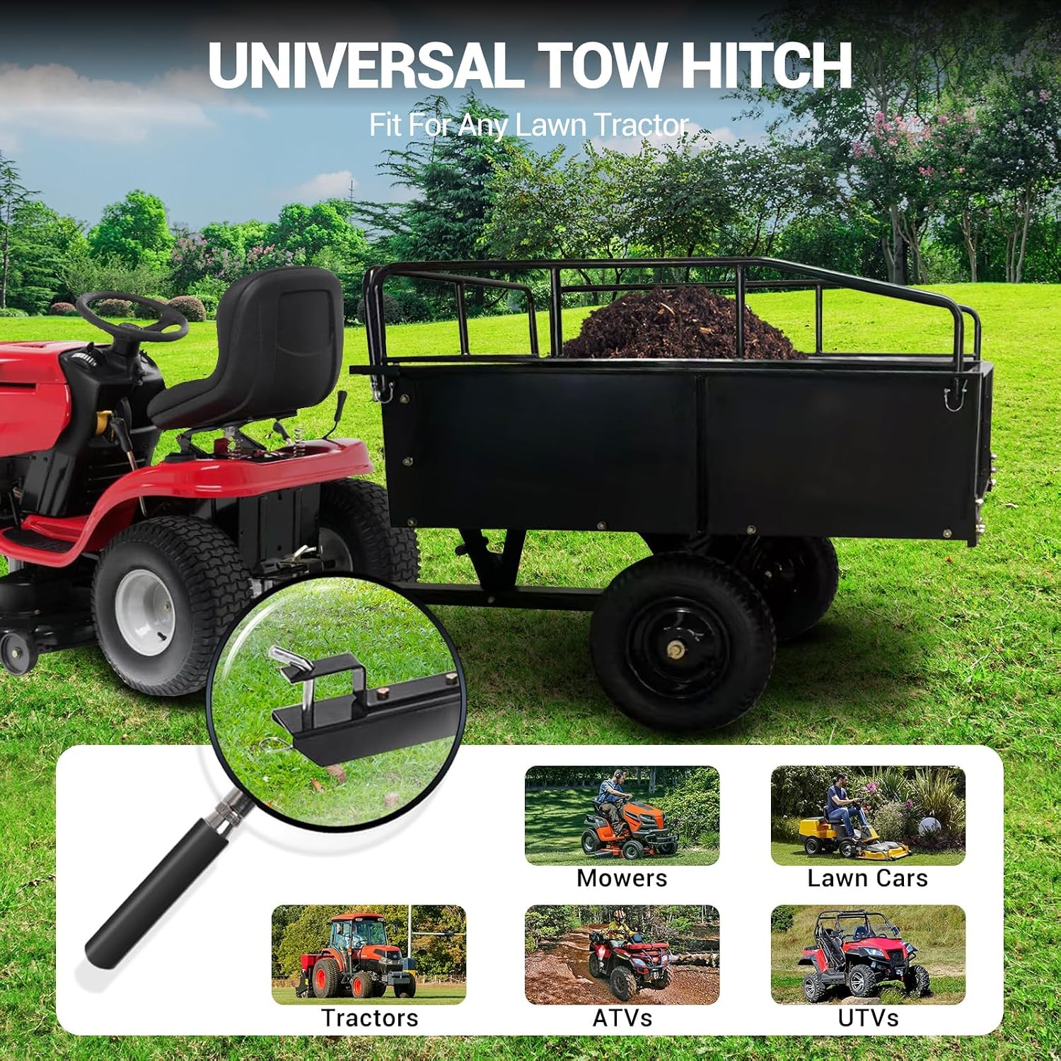 Garvee 750 LBS Utility Trailer, 15 Cubic Feet Heavy Duty Steel Dump Cart Garden Trailer with Removable Sides,Hand Pull or Foot Pedal Garden Dump Cart for ATV, UTV, Lawn Mowers and Tractors