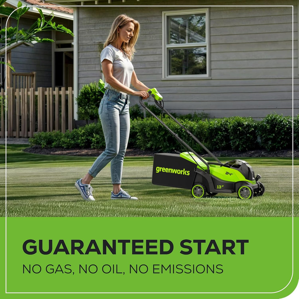 Greenworks 24V 13' Brushless (Push) Cordless Lawn Mower, 4.0Ah Battery and Charger