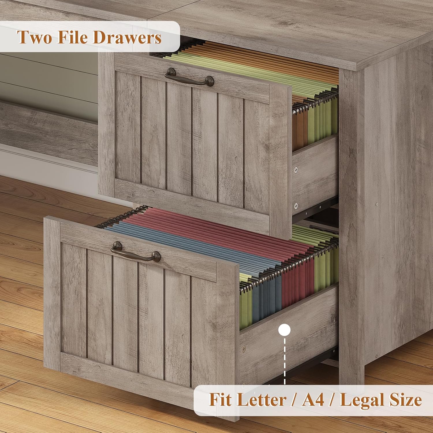 SEDETA Farmhouse 63' Executive Desk, Wood Computer Desk with Drawers and Storage Cabinet, Home Office Desk with File Drawer and Monitor Stand, Wood Desk for Work Study Writing, Grey