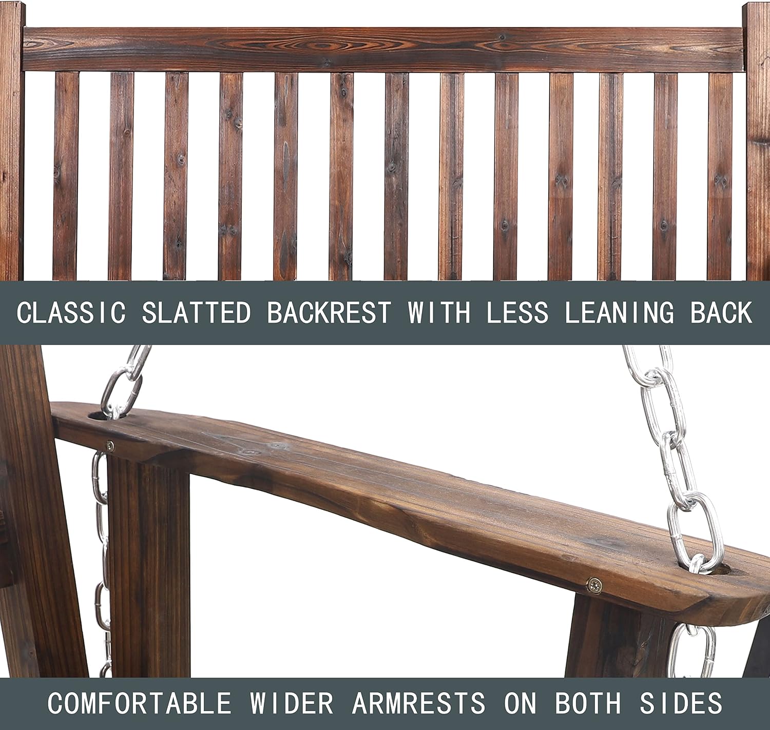 MUPATER Outdoor Patio Hanging Wooden Porch Swing 5FT with Chains, 3-Person Heavy Duty Swing Bench for Garden and Backyard, Rustic