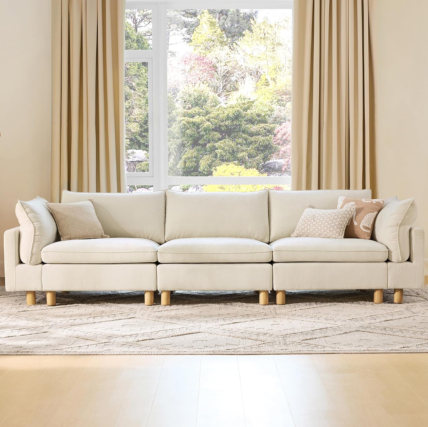 CHITA 127' Super Large Sectional Couches for Living Room, Modular Cloud Couch Sectional Sofa, Premium Fabric Couches, Down Filled, High Density Foam, Chenille in Cream, 3 Seater