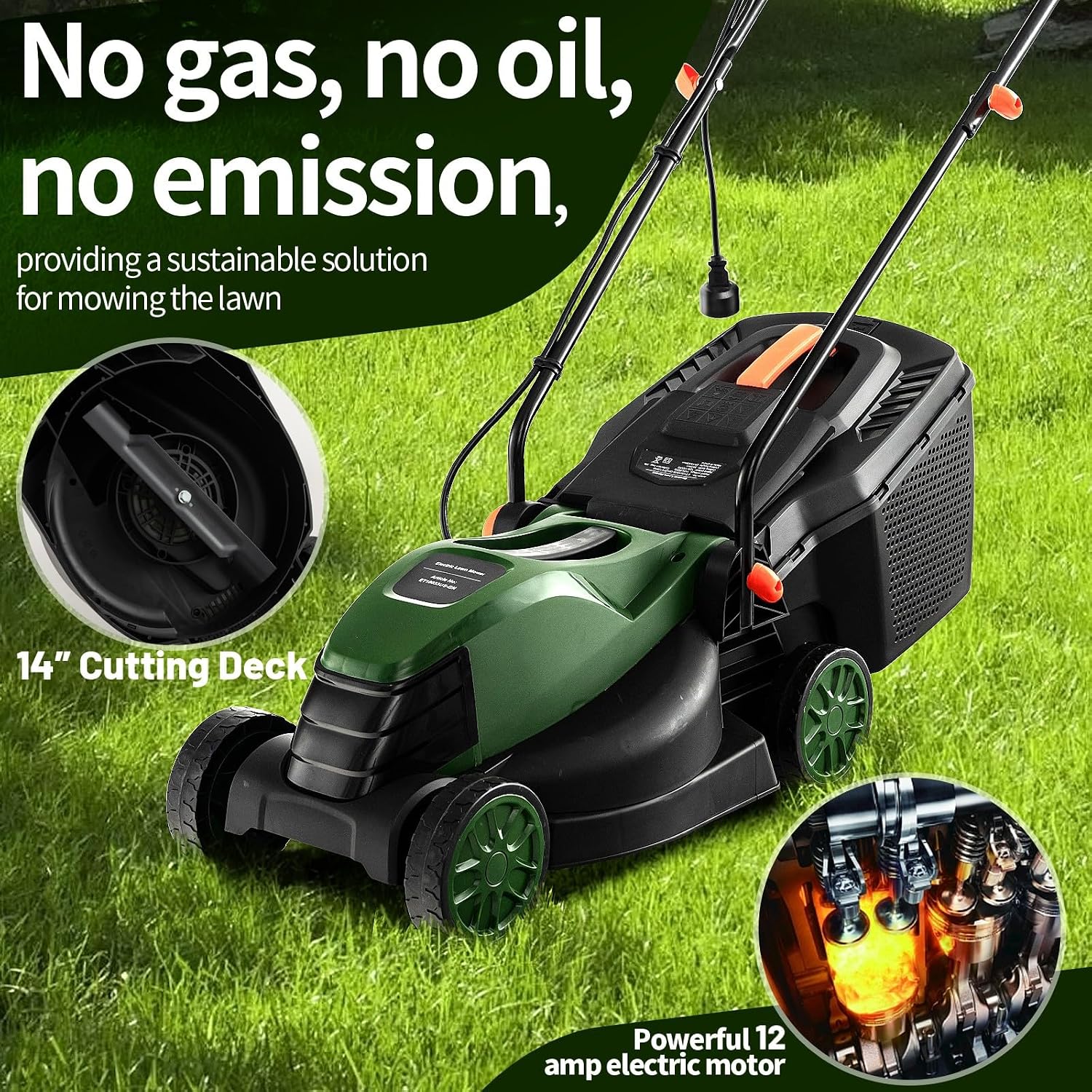 Goplus Lawn Mower, Electric Lawn Mowers with Grass Collection Box, 12 AMP Motor, 14' Cutting Deck, 3 Adjustable Cutting Positions, Walk-Behind Small Corded Lawnmower for Garden Farm Yard