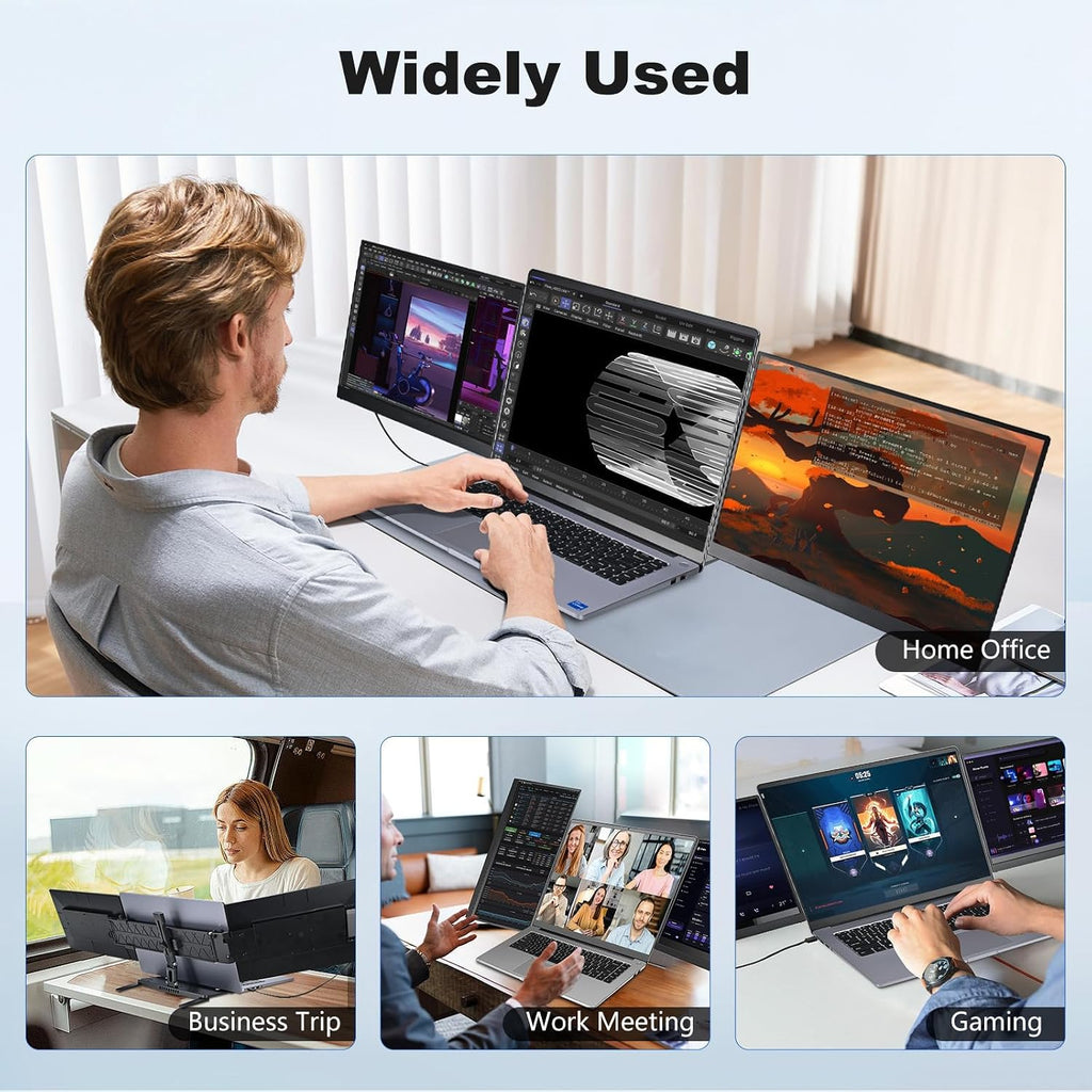 DEPGI 14' Laptop Screen Extender Built-in Cooler, 1200P FHD One Cable Connect Portable Triple Monitor, Dual Screen Monitor Fits 13'-17.3' Laptop with Stand for MacOS/Windows