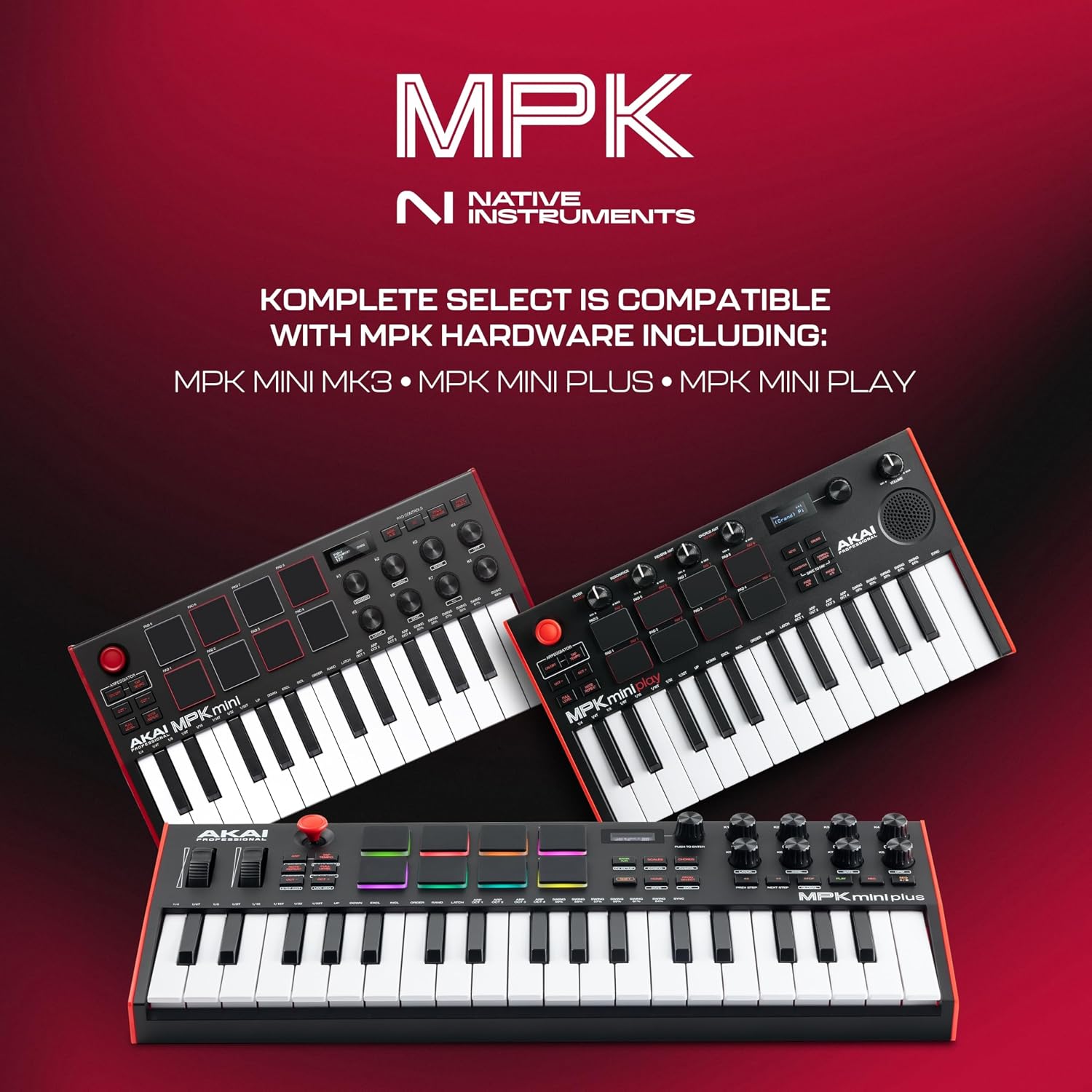 Akai Professional MPK Mini Plus - USB MIDI Keyboard Controller with 37 Mini Keys, 8 MPC Pads, Sequencer, MIDI/CV/Gate I/O, Music Production Software and Native Instruments Sound Package