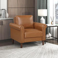 Lexicon 35' W Living Room Accent Chair, Faux Leather Upholstered Armchair with Rolled Armrest for Bedroom/Office/Waiting Room, Single Sofa Chair, Brown
