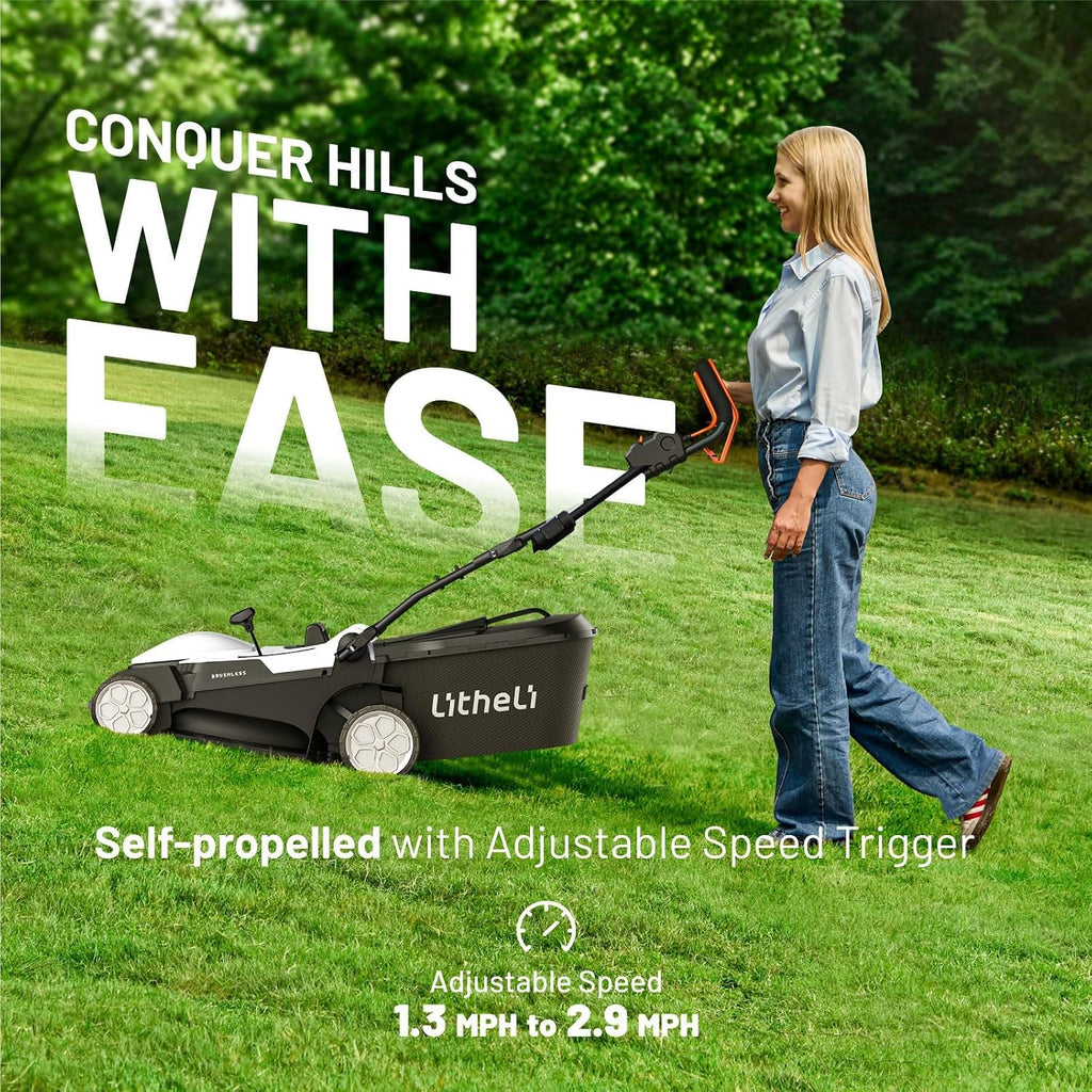 Litheli Lawn Mower 18' Electric Self Propelled for Garden Yards, Lightweight Cordless Lawn Mower Brushless with 6-Position Height Adjustment, 2 x 20V 4.0Ah Battery