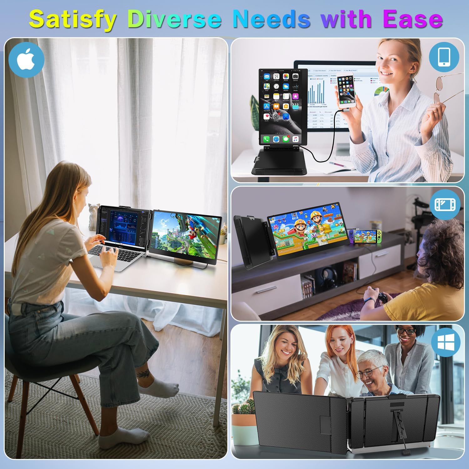 2023 Upgraded S1 14' Portable Monitor for Laptop Screen Extender Monitor 1080P FHD IPS Dual Laptop Monitor Extender Plug and Play Type-C/HDMI for 13-17.3inch Laptop（Windows,Mac,Android, Dex）