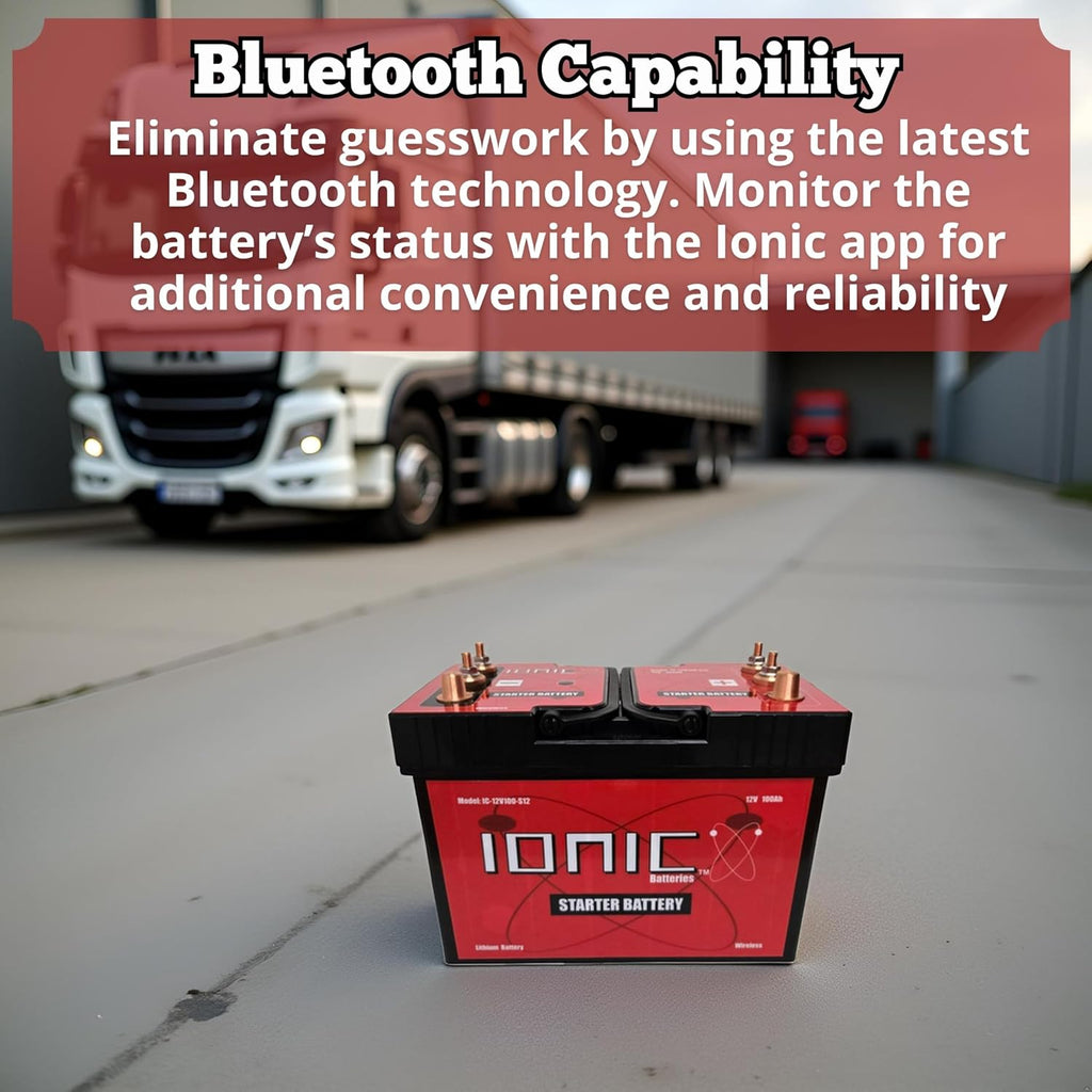 Ionic Lithium 12V Starter Battery for Semi Trucks and Diesel Engines - 12V Group 31 Battery with 3000CA - Bluetooth Capability - 30.8lbs - IC-12V100-S12