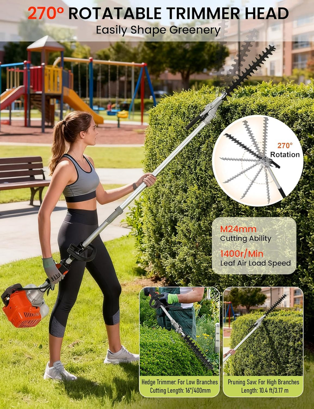 5 in 1 Weed Eater Gas Powered - 52CC 2-Stroke Gas Hedge Trimming Tools, Weed Wacker, String Trimmer, Brush Cutter, Edger, Pole Saw Pruner with Extension Pole with EPA & CE-MD Certification