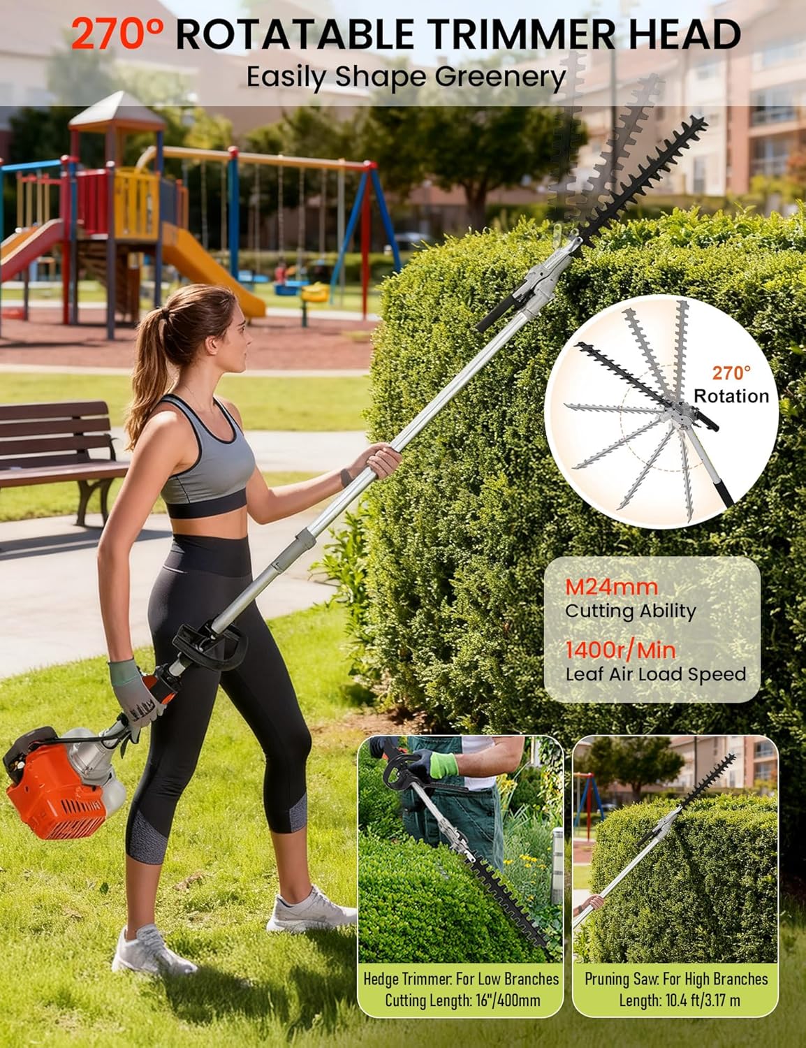 5 in 1 Weed Eater Gas Powered - 52CC 2-Stroke Gas Hedge Trimming Tools, Weed Wacker, String Trimmer, Brush Cutter, Edger, Pole Saw Pruner with Extension Pole with EPA & CE-MD Certification