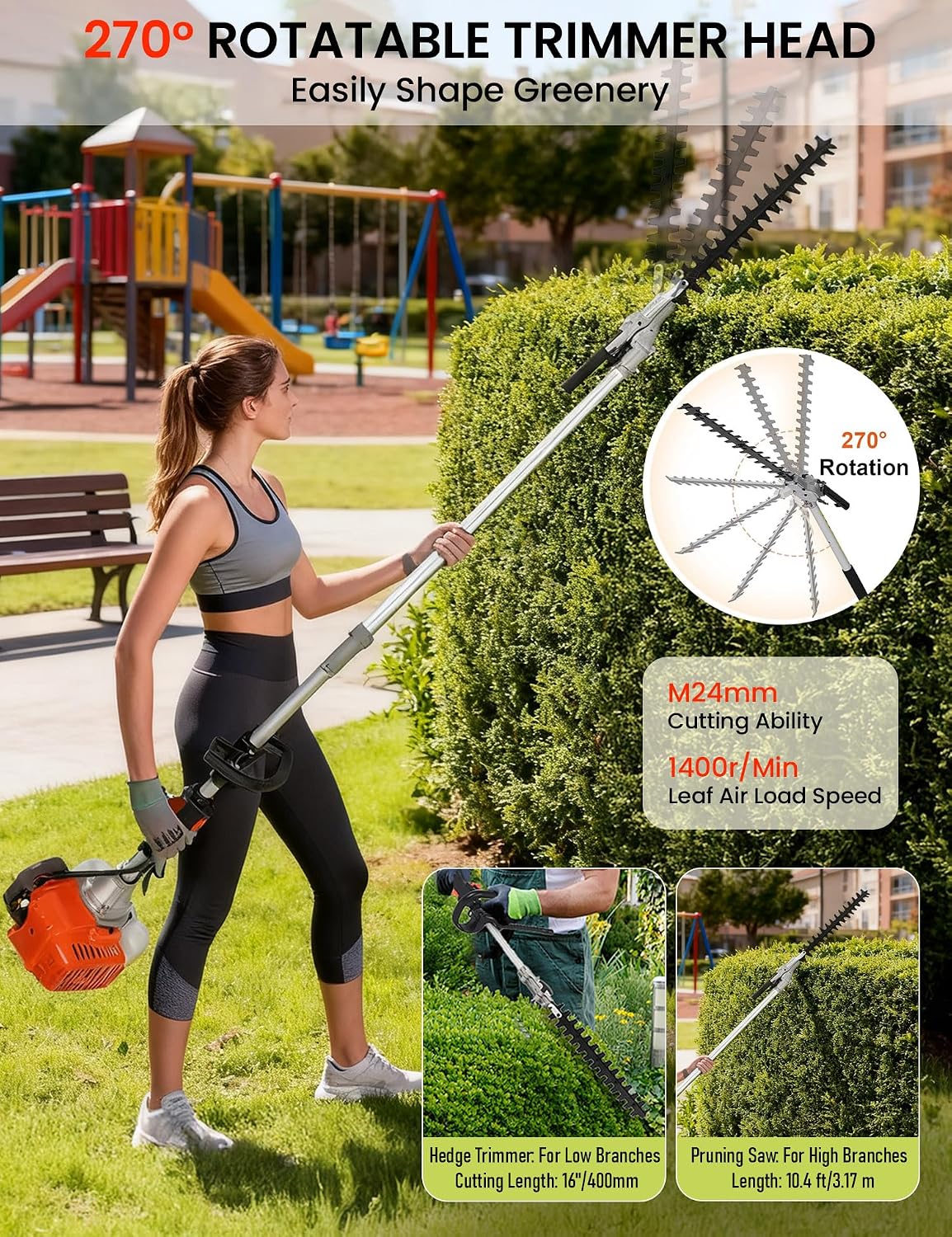 8-in-1 Weed Eater Gas Powered - 52CC 2-Stroke Multi-Functional Trimming Tool Set, String Trimmer, Hedge Trimmer, Edger, Brush Cutter, Pole Chainsaw Pruner with Extension Pole for Yard, Garden