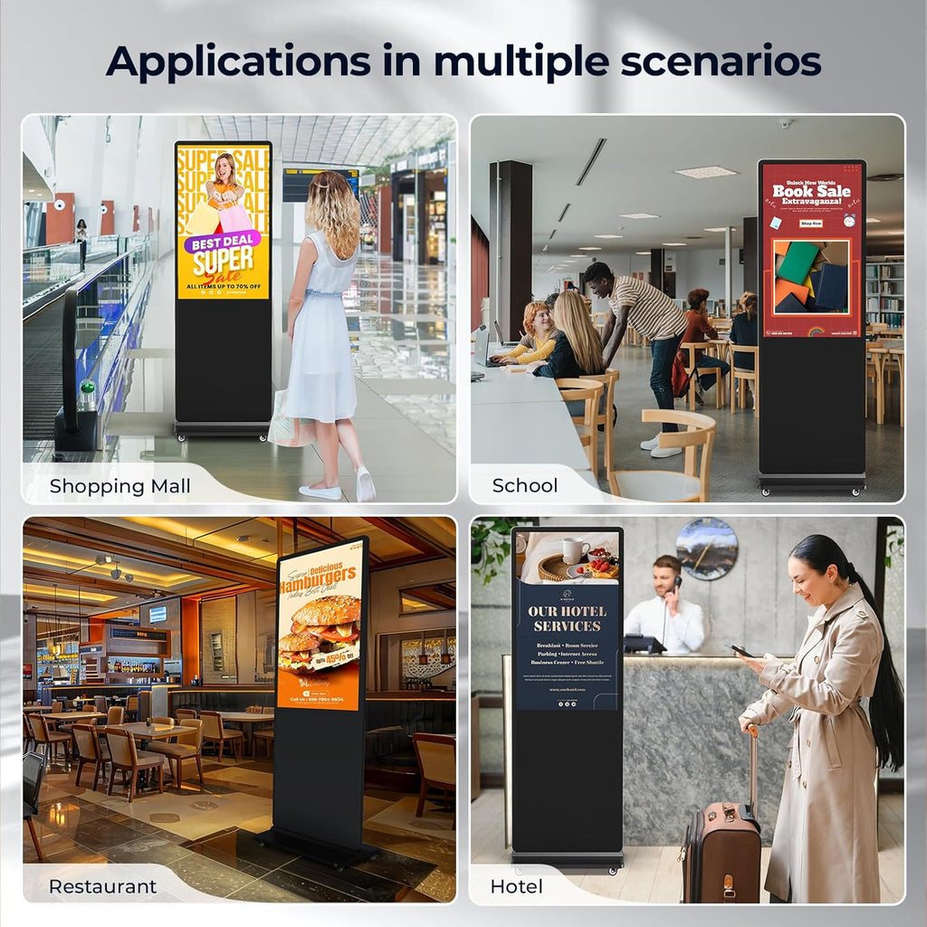 32/43/55/65 Inch Digital Signage Display, LCD Screen Advertising Display Kiosk Interactive Totem Floor Standing Auto AD Player with USB/HDMI/WiFi Android OS (55'' Non-Touch)